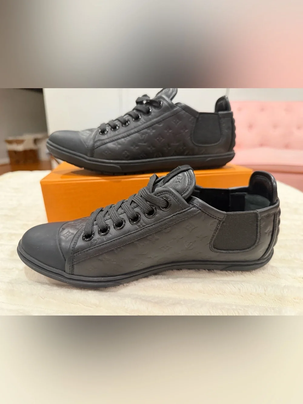 Louis Vuitton Black Monogram Embossed Leather Low-Top Sneakers